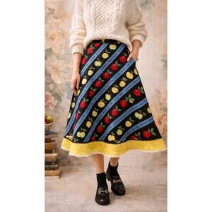VTG Handmade Apple Print A-Line Skirt | Novelty Fruit Granny Smith...